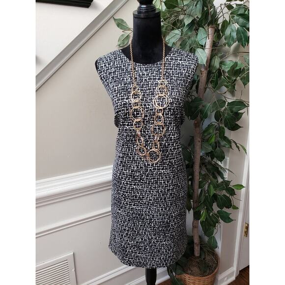 Michael Kors Pencil Dress Women XL Black Beige Textured Gold Zip Back Sleeveless - Picture 11 of 14